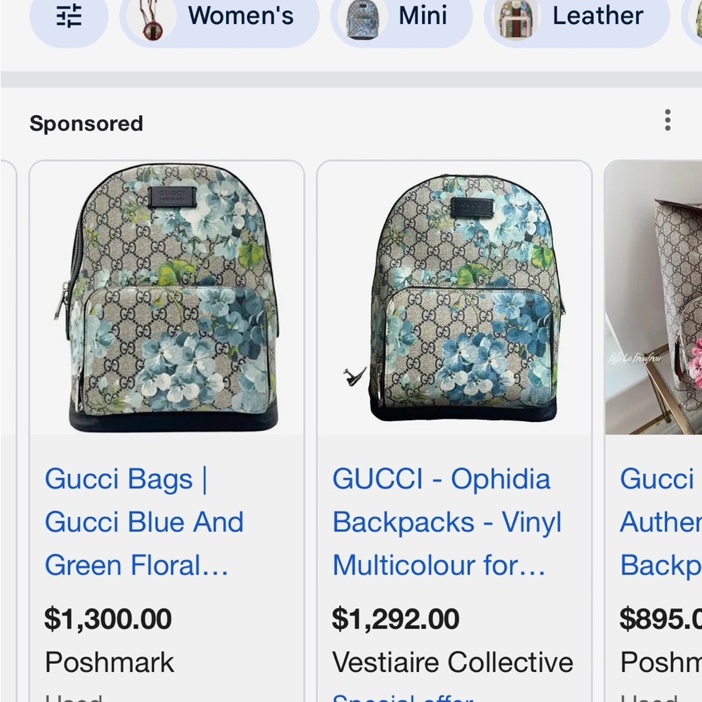 Gucci Blue and Green Floral Backpack